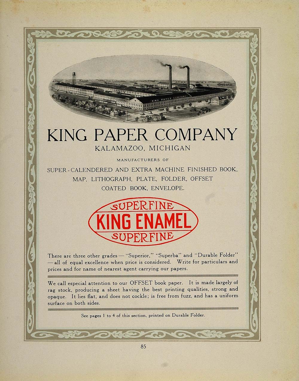 1913 Ad King Paper Company Kalamazoo Printing Factory - ORIGINAL GAC1