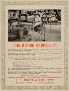 1913 Ad Rouse Paper Lift Printing Industry Print Shop - ORIGINAL GAC1
