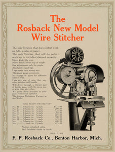 1913 Ad Vintage Rosback Wire Stitcher Printing Industry - ORIGINAL GAC1