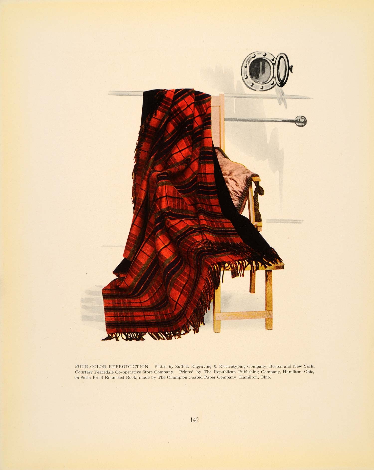 1913 Steamer Blanket Ship Deck Chair Porthole Print - ORIGINAL GAC1
