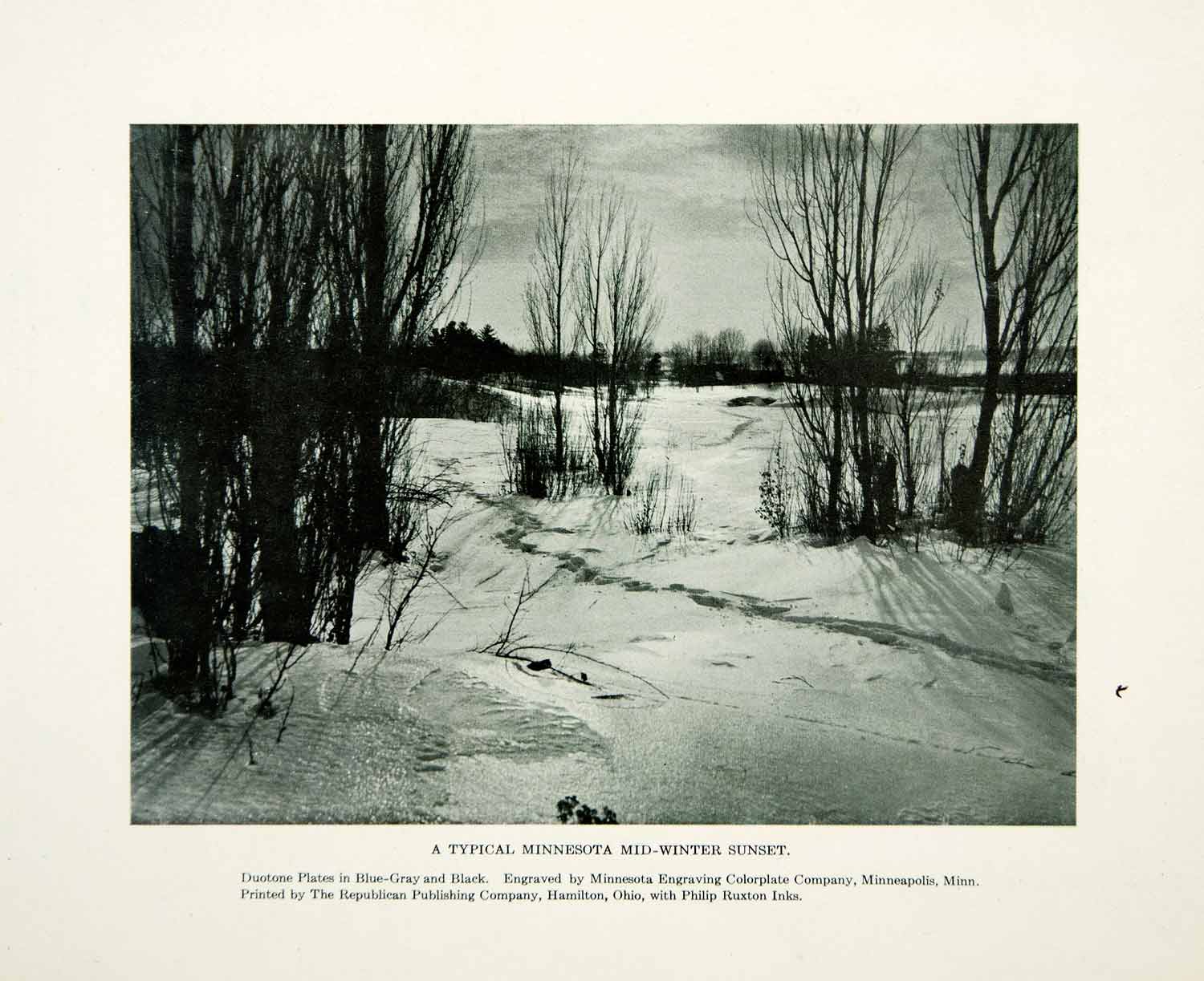 1913 Print Minnesota Midwinter Sunset Landscape America Snow Tundra Trees GAC1
