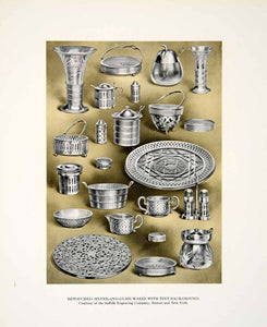 1913 Print Silverware Glassware Colored Shadows Kitchen Plate Dishes Cups GAC1