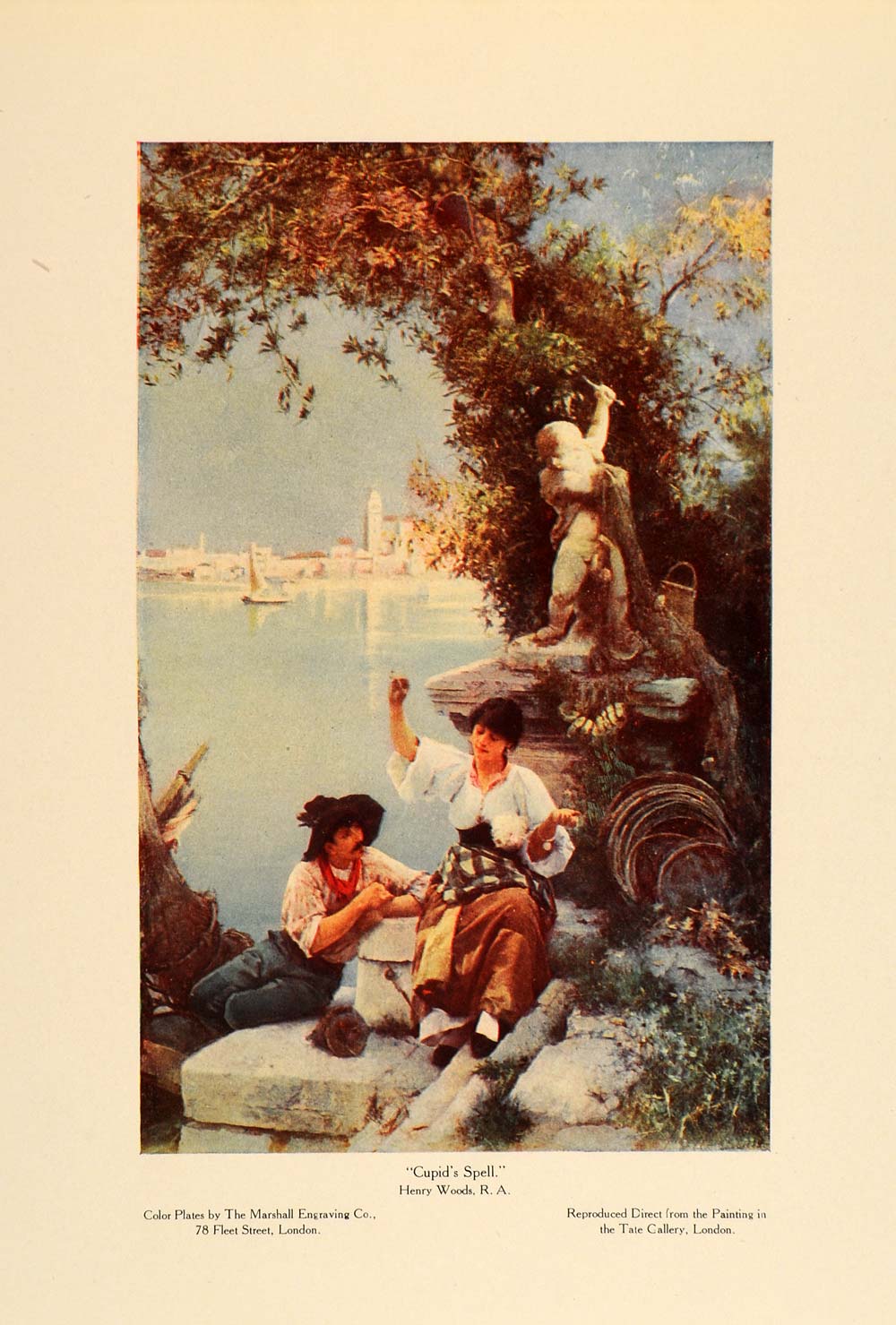1907 Henry Woods Cupid's Spell Lovers Love Color Print - ORIGINAL GAC2