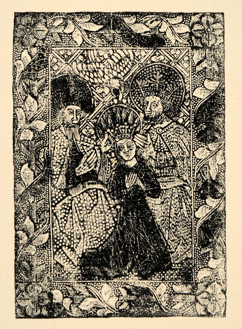1908 Coronation Virgin Crown Dotted Medieval Print - ORIGINAL HISTORIC GAC3