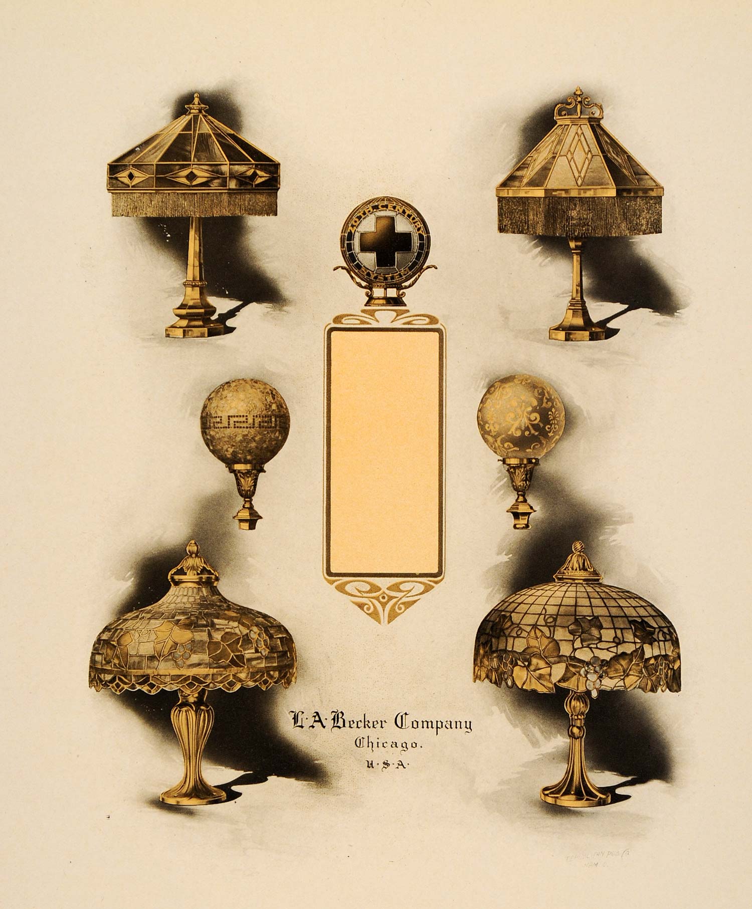 1908 Art Nouveau Lamps L. A. Becker Co. Chicago Print - ORIGINAL GAC3