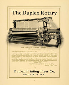 1908 Ad Duplex Rotary Printing Press Battle Creek MI - ORIGINAL ADVERTISING GAC3