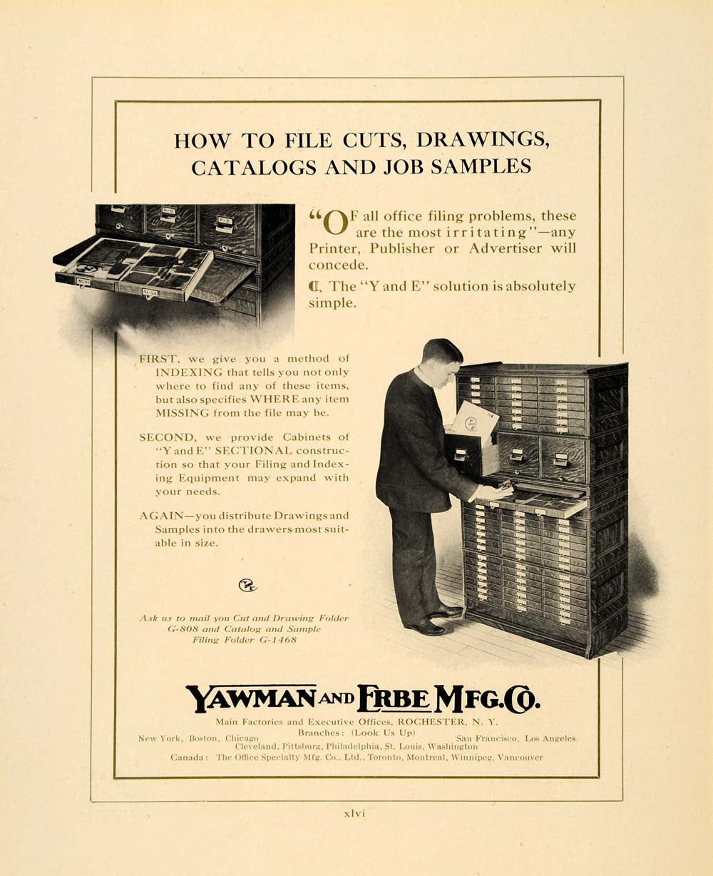 1908 Vintage Ad Yawman Erbe Filing Cabinet Rochester NY - ORIGINAL GAC3 - Period Paper
