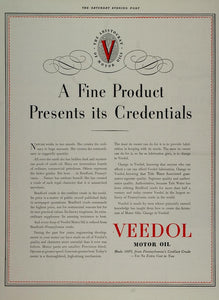 1937 Print Ad Bradford Pennsylvania VEEDOL Motor Oil - ORIGINAL ADVERTISING GAS1