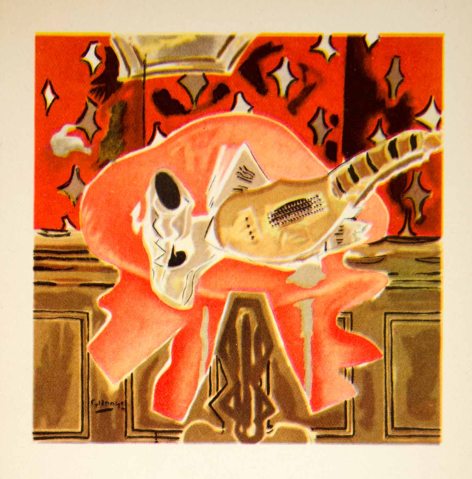 1949 Photolithograph Georges Braque Art Gueridon Rouge Abstract