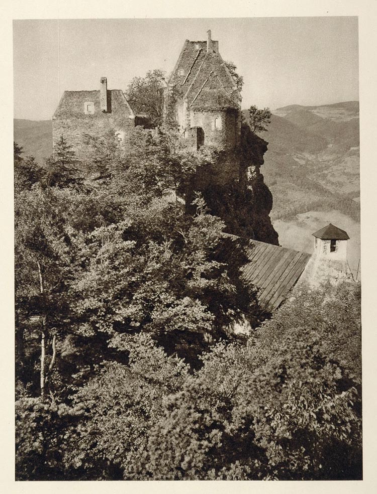 1928 Aggstein Wachau Austria Castle Ruins Photogravure - ORIGINAL GER1