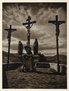 1928 Mount Calvary Crucifixion Crosses Graz Austria - ORIGINAL PHOTOGRAVURE GER1