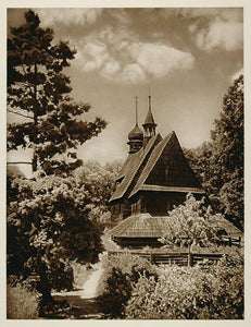 1925 Holzkirche Pniow Silesia Germany Wooden Church - ORIGINAL PHOTOGRAVURE GER2
