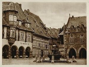 1925 Marktplatz Goslar Germany German Architecture - ORIGINAL PHOTOGRAVURE GER2