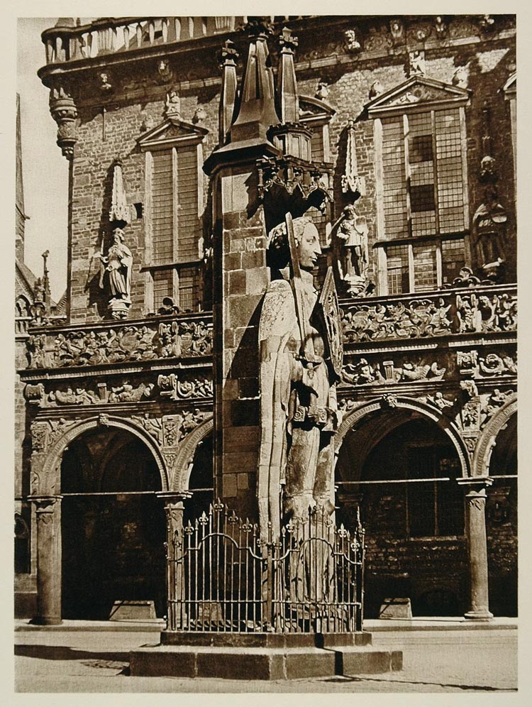 1925 Statue Roland Durendart Rathaus Bremen Germany - ORIGINAL PHOTOGRAVURE GER2