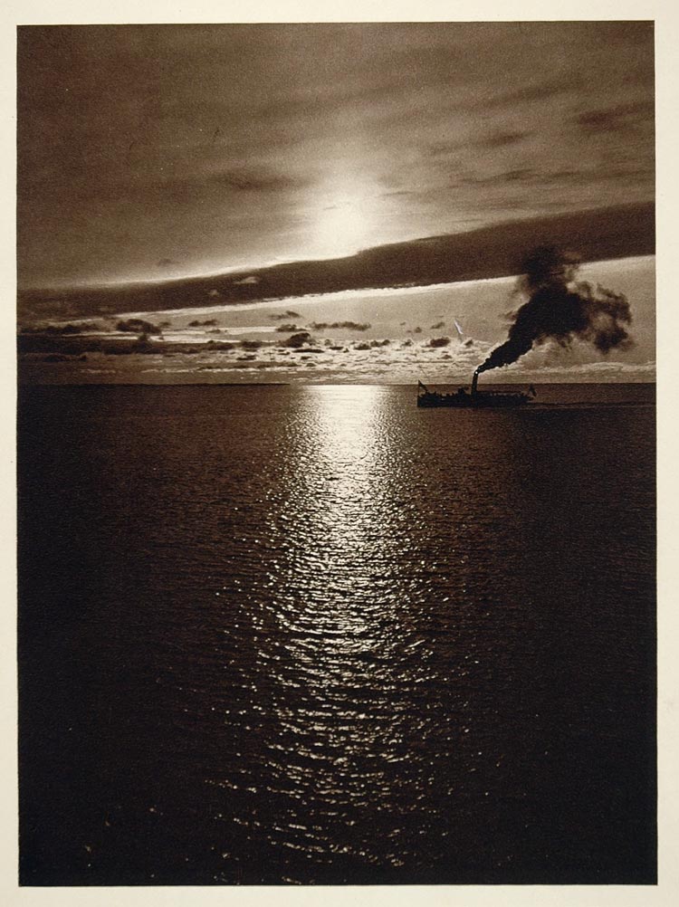 1925 Ship Evening Sunset Sea Germany Kurt Hielscher - ORIGINAL PHOTOGRAVURE GER2