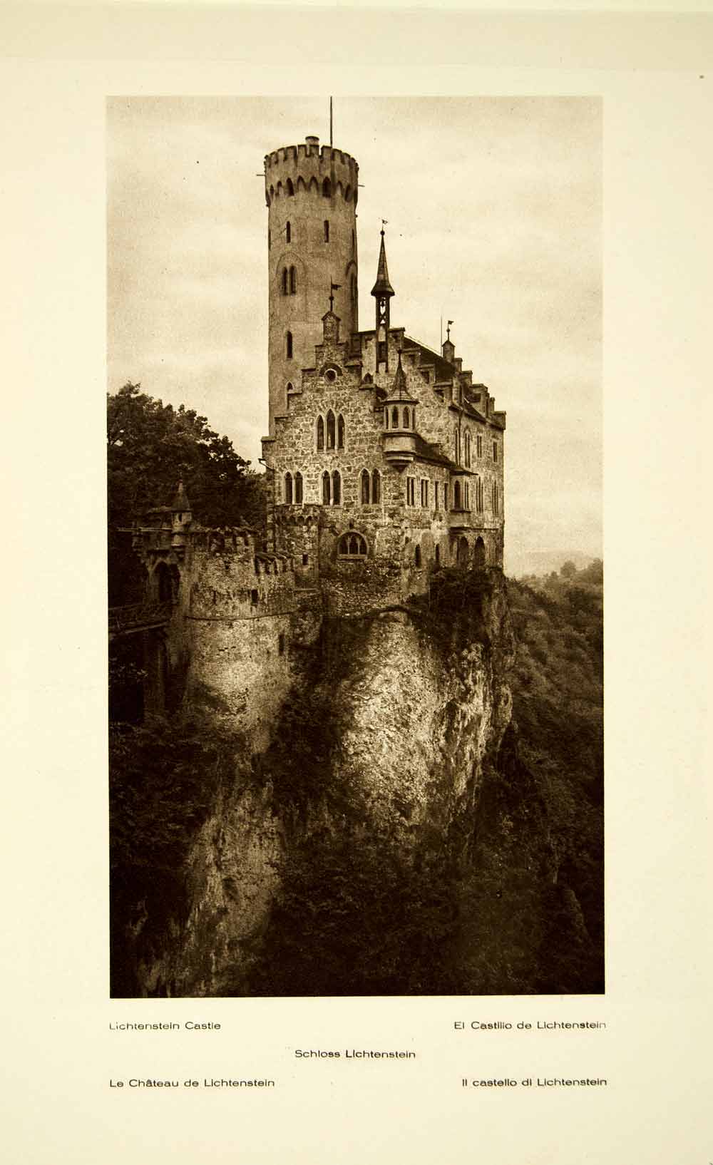 1925 Photogravure Lichtenstein Castle Schloss Germany Echaz Medieval Tower GER2