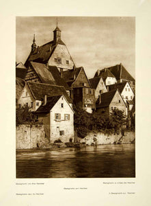 1925 Photogravure Besigheim Neckar German Cityscape Rooftops River Quaint GER2