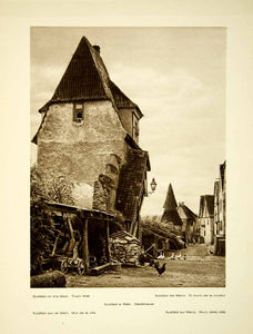1925 Photogravure Sulzfeld Main Town Street Scene Chicken Tower Historic GER2