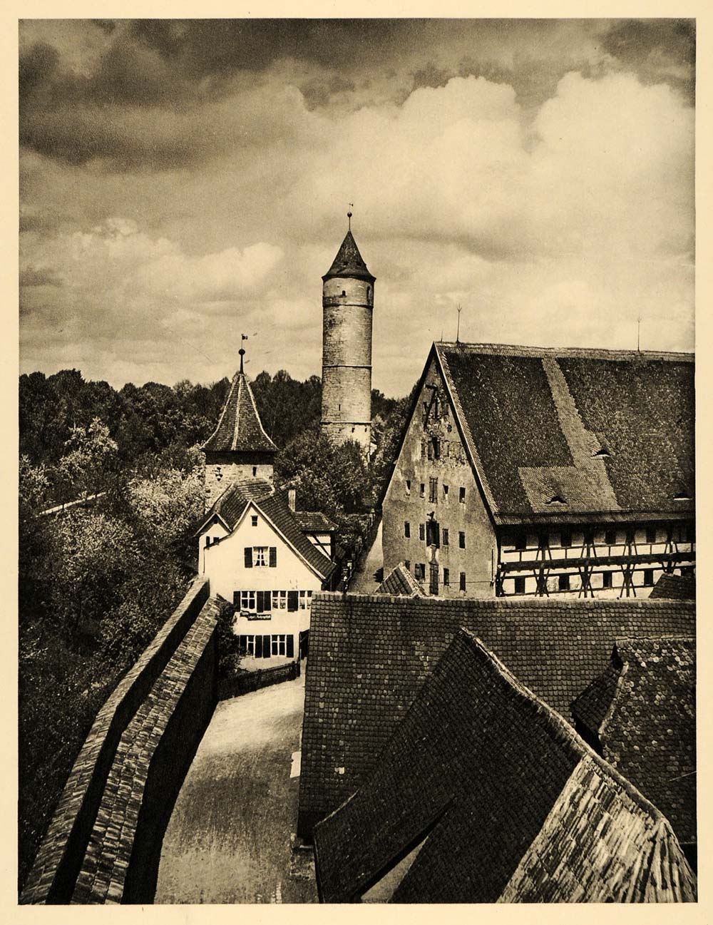 1934 Dinkelsbuhl Town Wall Bavaria Germany Guard Tower - ORIGINAL GER4