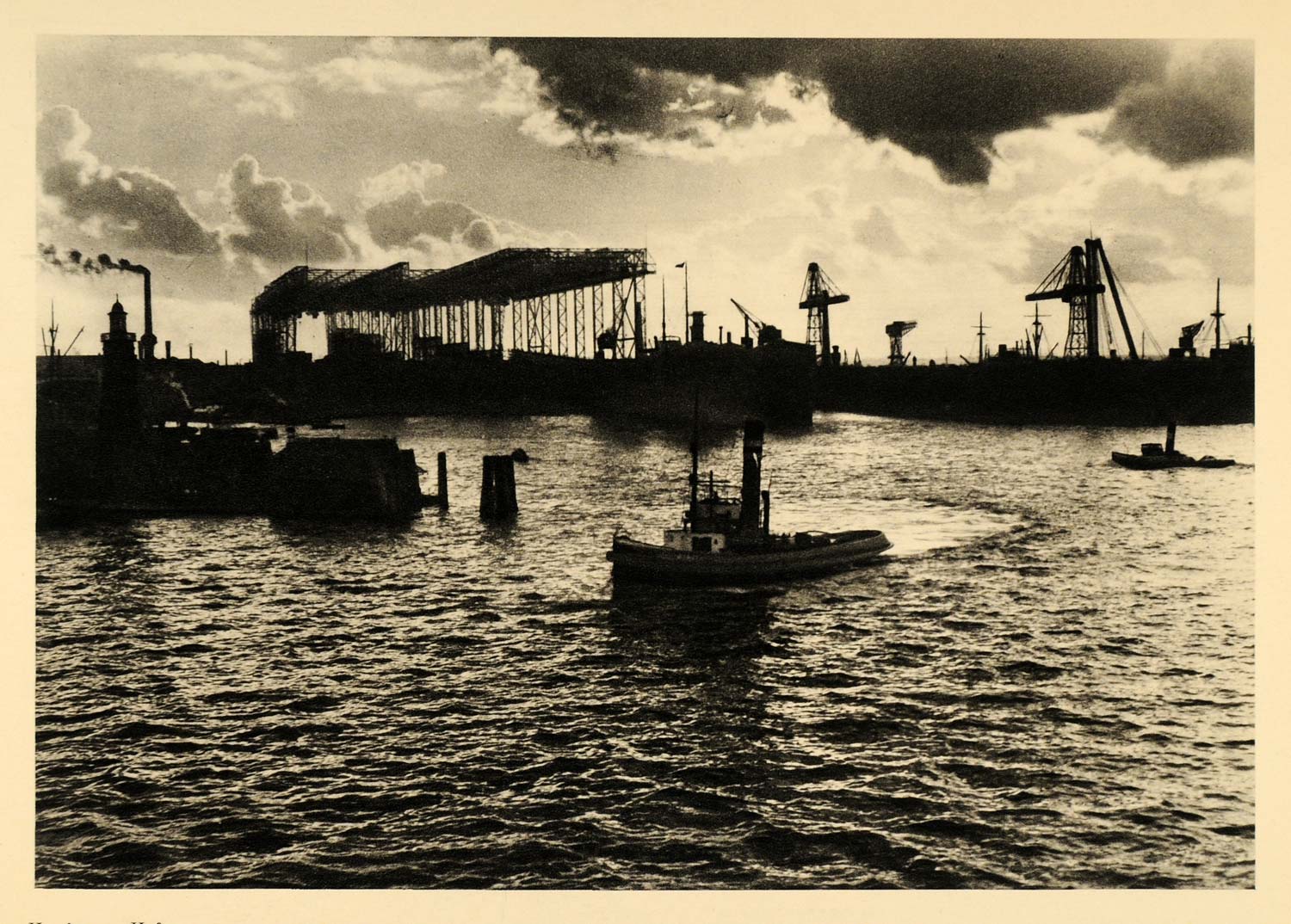 1934 Hamburg Harbor Germany Hafen Port Deutschland - ORIGINAL PHOTOGRAVURE GER4