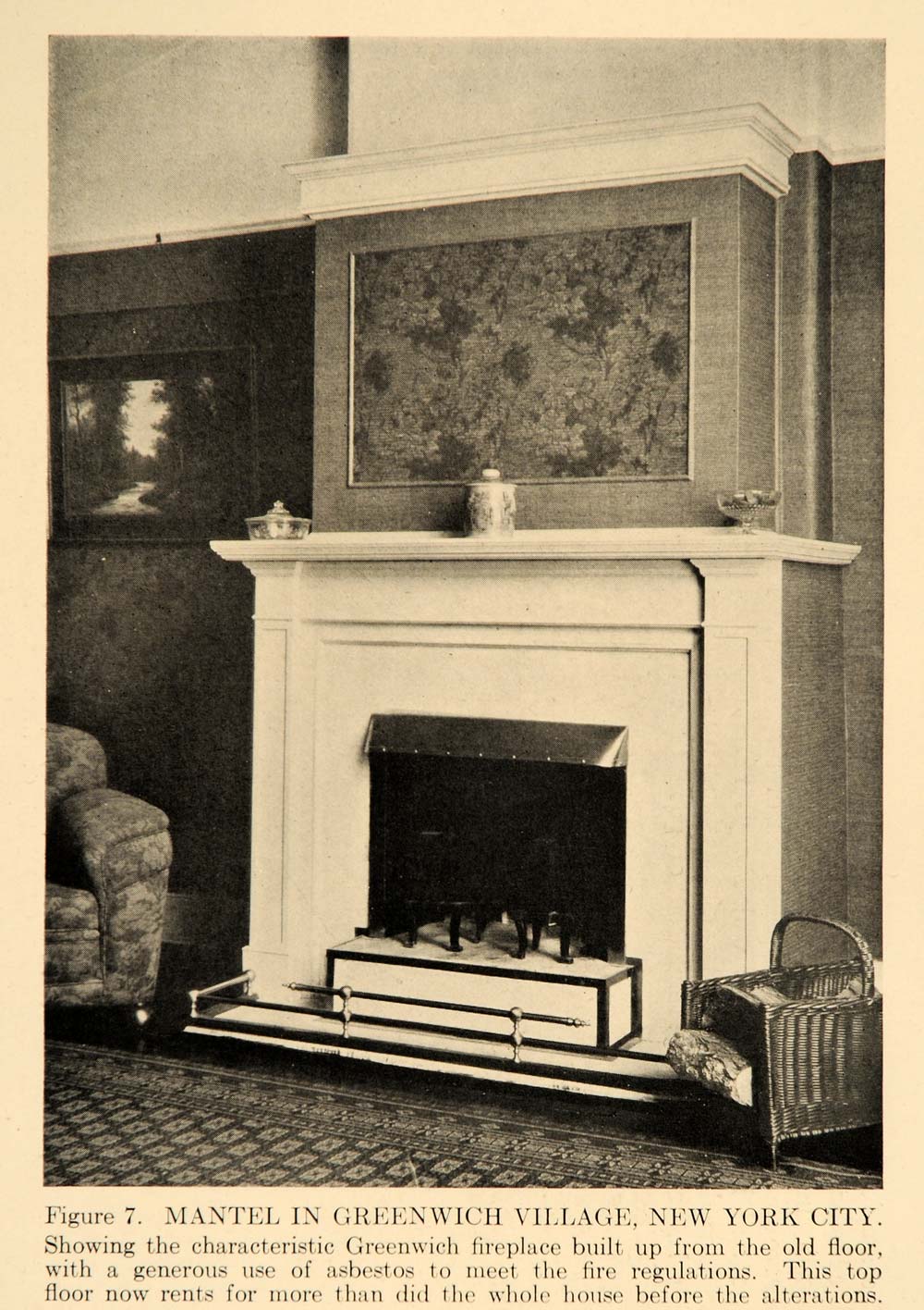 1918 Photograph Mantel Greenwich Fireplace Design Deco - ORIGINAL GF1