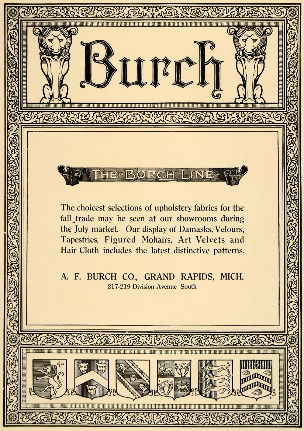 1918 Ad Burch Line Upholstery Fabrics Damasks Velours - ORIGINAL ADVERTISING GF1