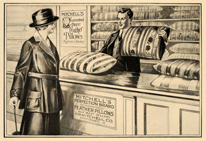 1918 Ad Mitchells Brand Feather Pillows Illustration - ORIGINAL ADVERTISING GF1