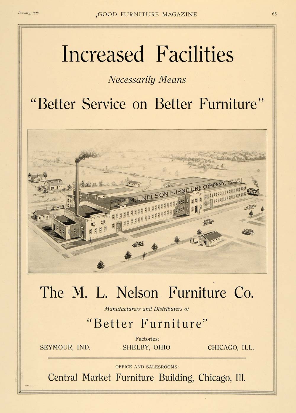 1920 Ad M L Nelson Furniture Maker Chicago Market Bldg - ORIGINAL GF1