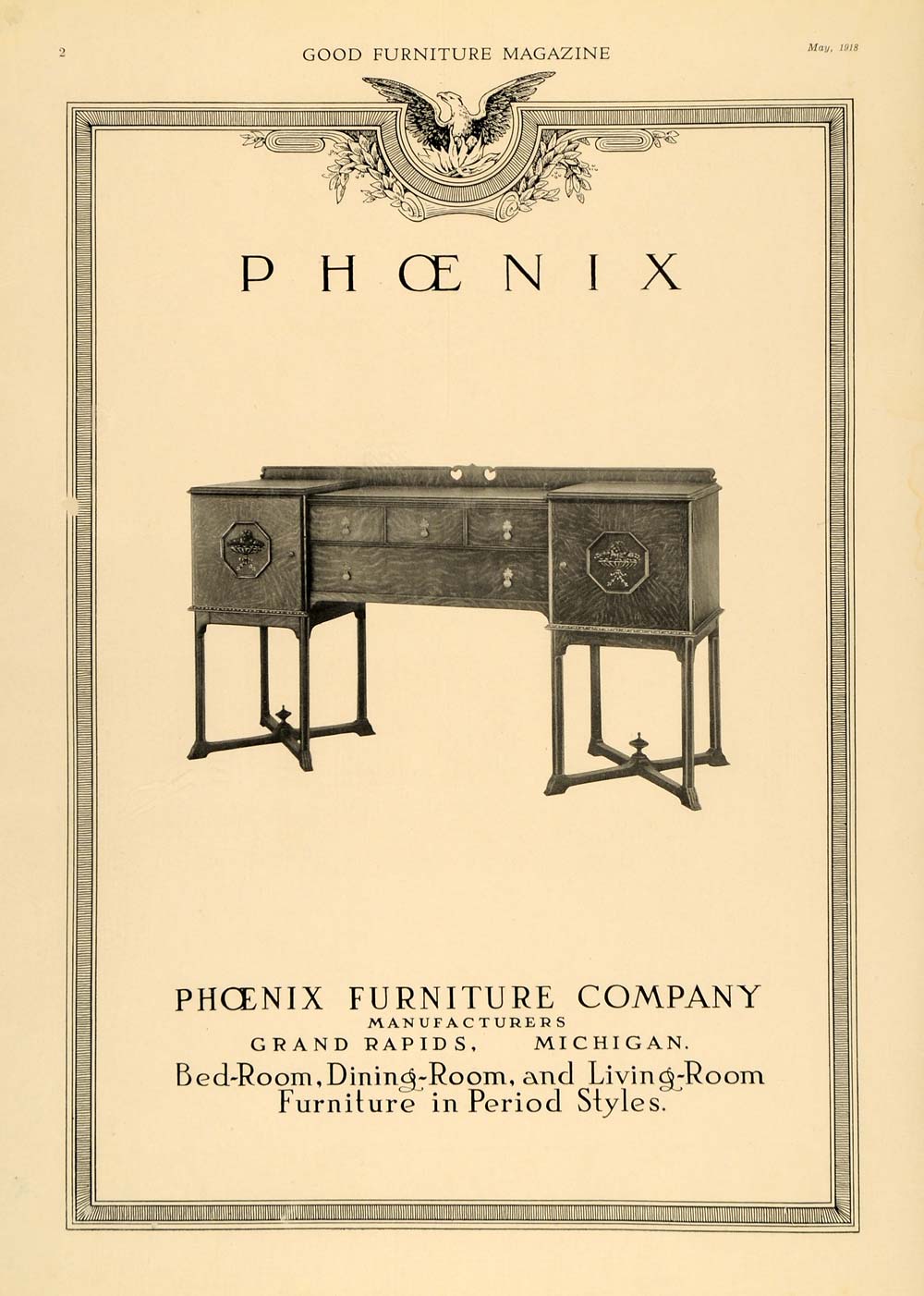 1918 Ad Phoenix Furniture Period Woodwork Grand Rapids - ORIGINAL GF1