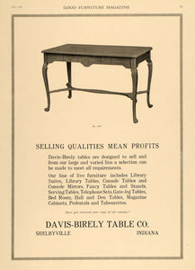 1918 Ad Davis-Birely Wood Table Tabourette Shelbyville - ORIGINAL