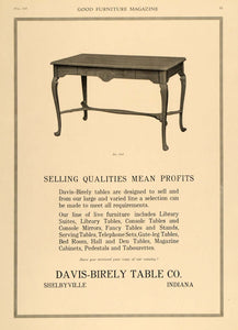 1918 Ad Davis-Birely Wood Table Tabourette Shelbyville - ORIGINAL GF1
