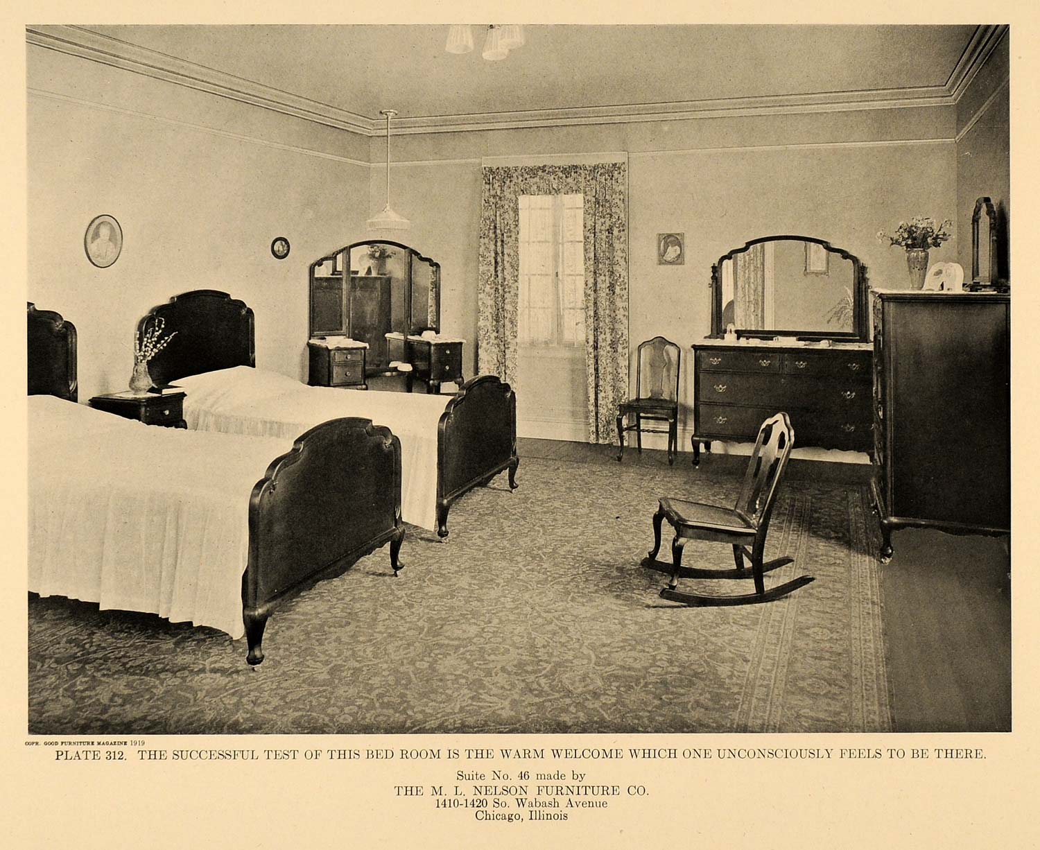 1919 Print M. L. Nelson Furniture Bedroom Suite Dresser ORIGINAL HISTORIC GF1