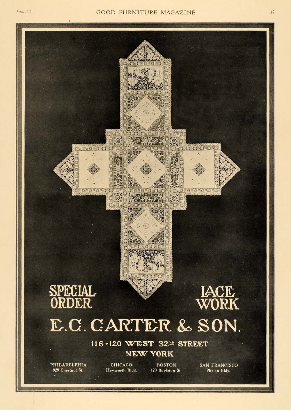 1919 Ad E. C. Carter Lace Work Tablecloth White Linen - ORIGINAL ADVERTISING GF1