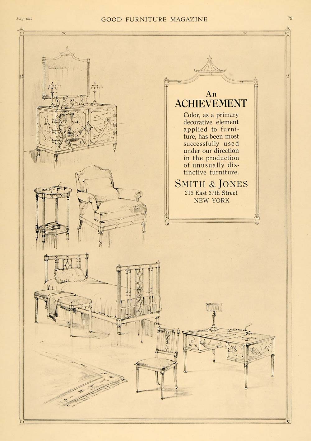 1919 Ad Smith Jones Furniture Desk Bed Frame Armchair - ORIGINAL ADVERTISING GF1