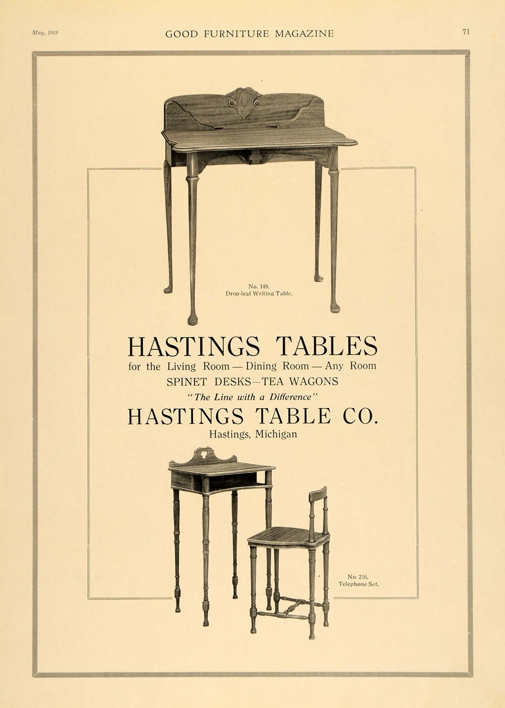 1919 Ad Hastings Tables Drop-Leaf Writing Telephone Set - ORIGINAL GF1