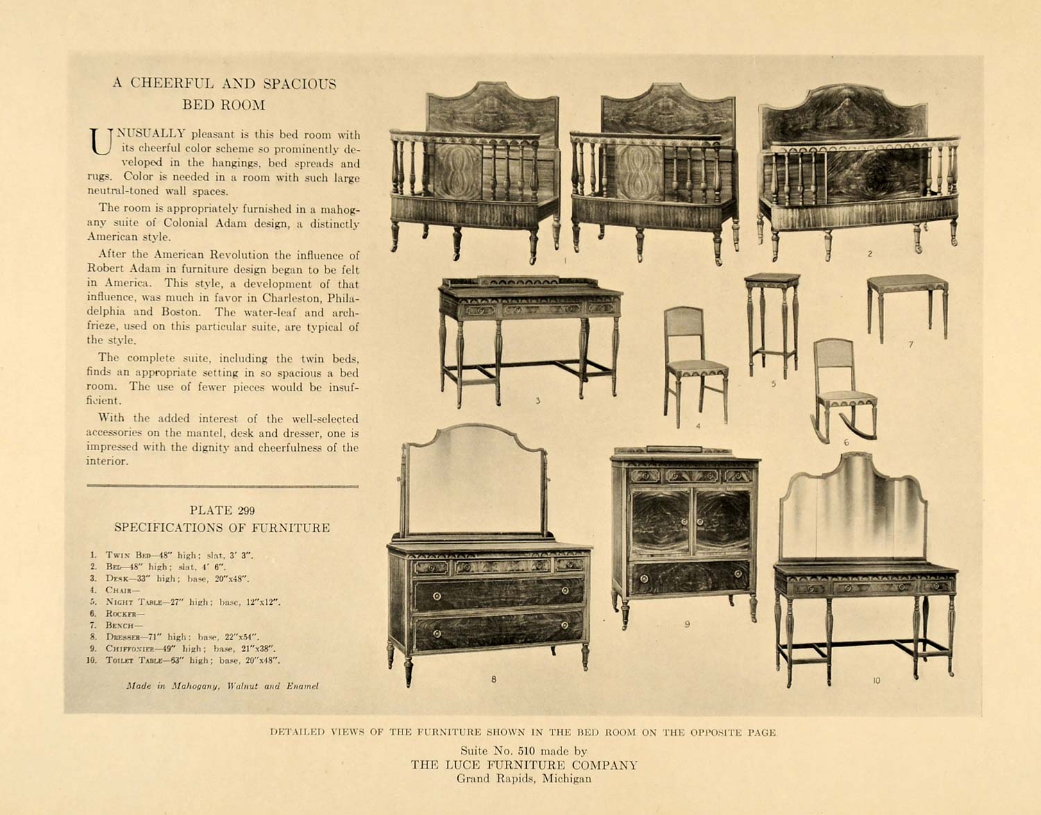 1919 Print Luce Furniture Wood Bedroom Suite Chiffonier ORIGINAL HISTORIC GF1