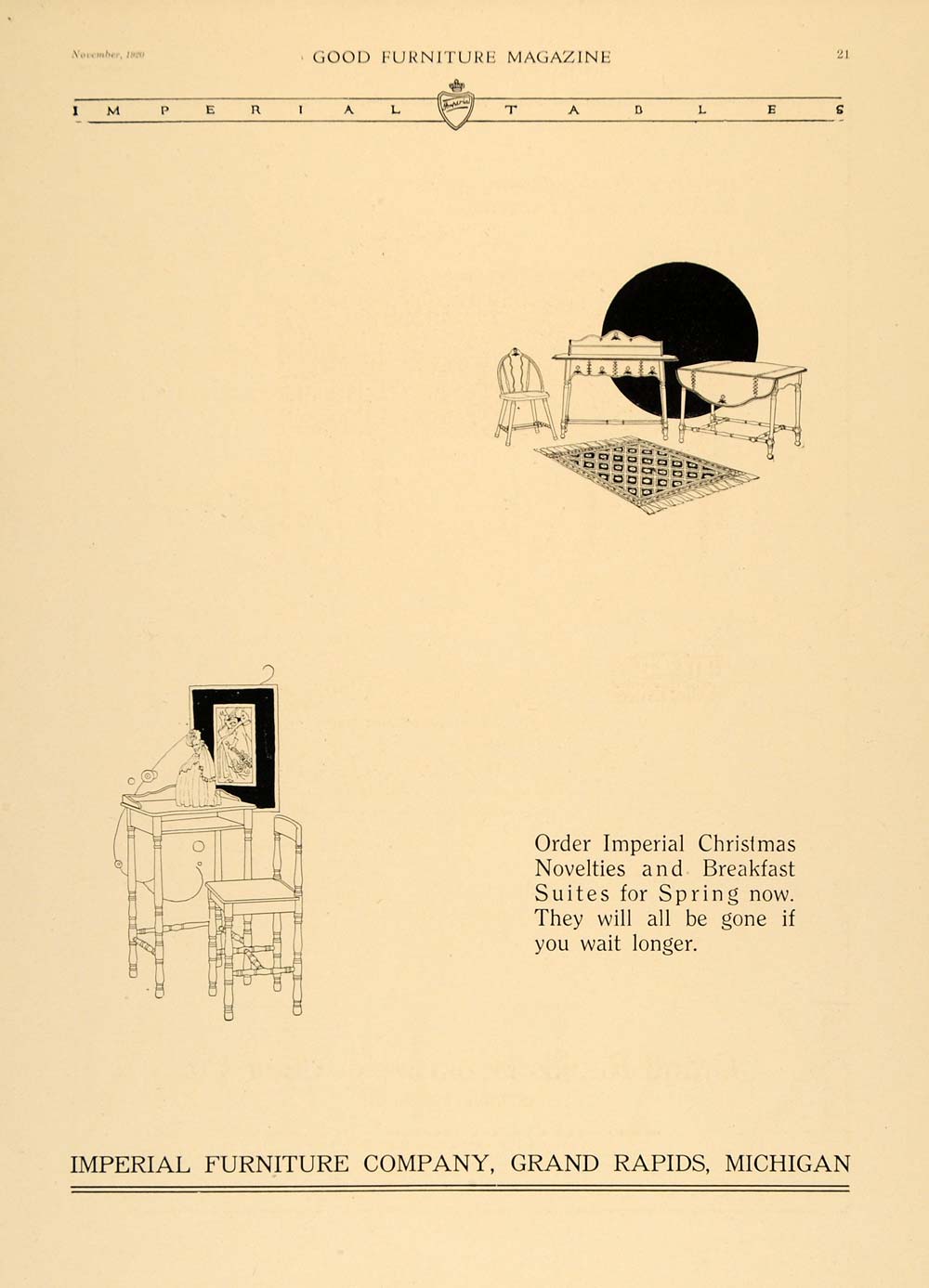 1920 Ad Imperial Furniture Co. Home Decoration Design - ORIGINAL ADVERTISING GF1