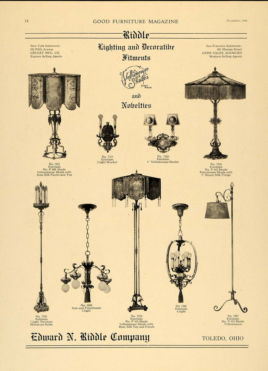 Edward Riddle 1920 Ad Edward Riddle Company Lighting Decorative Lamps Home Decor Tol ...
