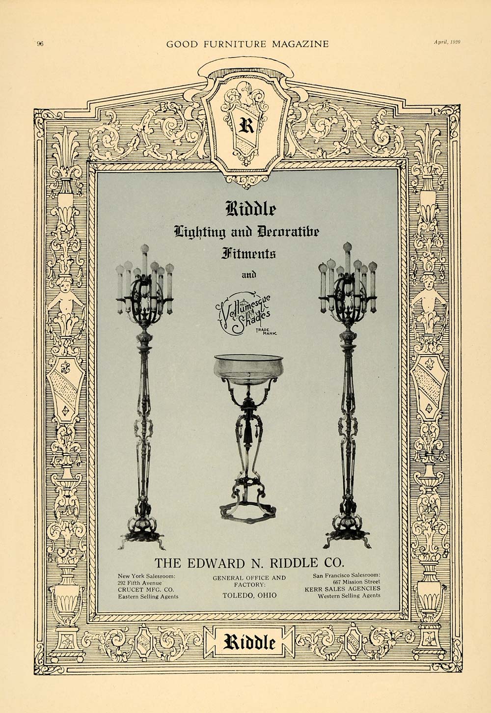 Edward Riddle 1920 Ad Edward N Riddle Co. Lighting Decorative Lamps - ORIGINAL ADVER ...