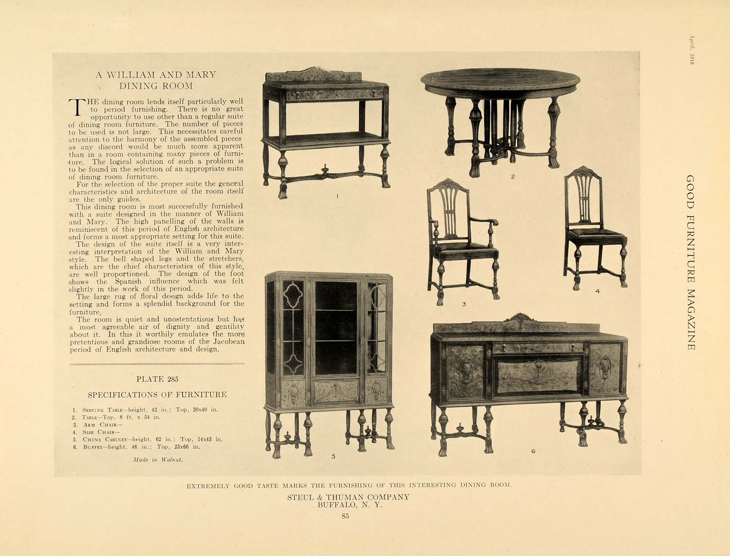 1918 Ad William Mary Furniture Steul \u0026 Thuman Company - ORIGINAL ADVER –  Period Paper Historic Art LLC, image size:1500x1144
