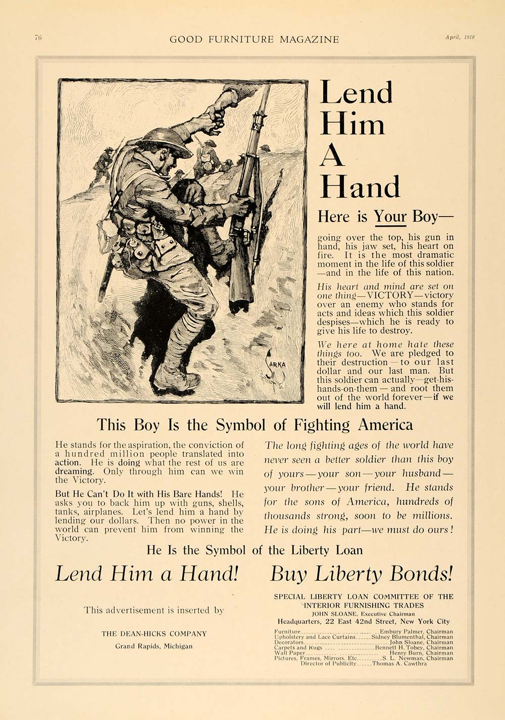 1918 Ad Soldier Liberty Bond Interior Furnishing Trades - ORIGINAL GF1