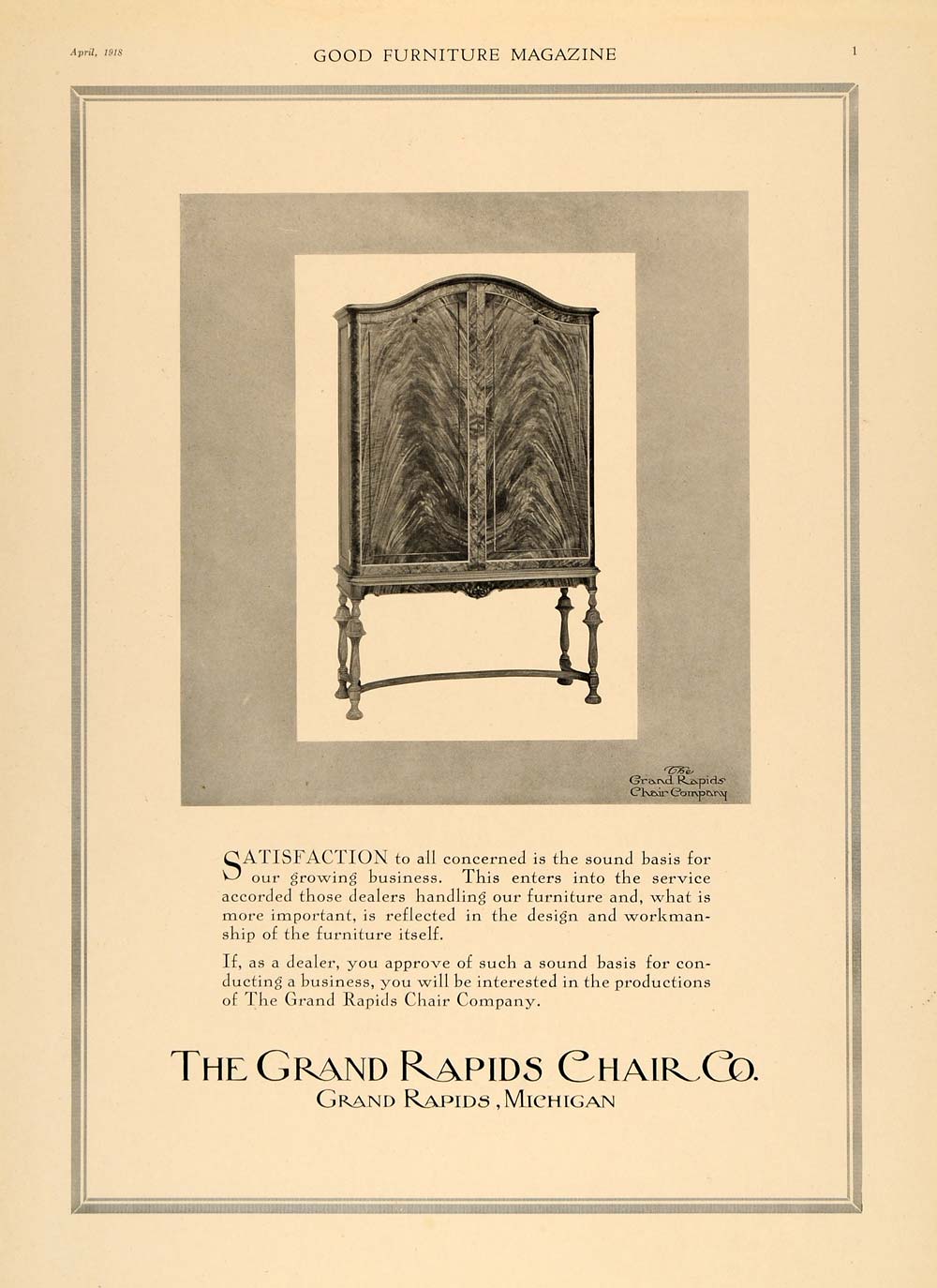 1918 Ad Grand Rapids Chair Company Cabinet Wardrobe - ORIGINAL ADVERTISING GF1