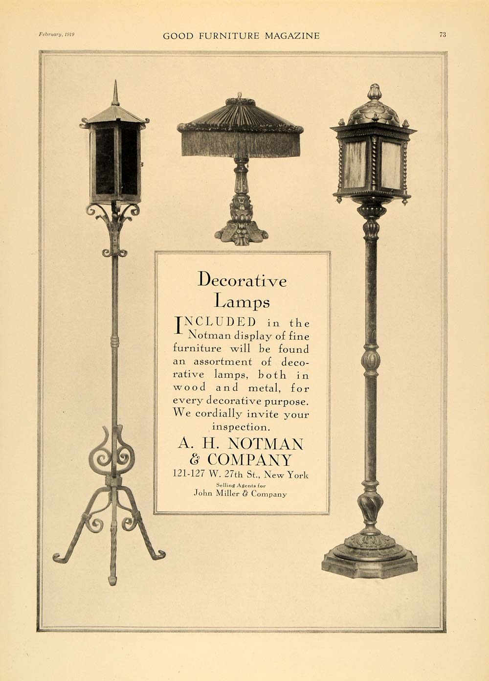 1919 Ad Decorative Lamps Lighting Fixtures A H Notman - ORIGINAL ADVERTISING GF1