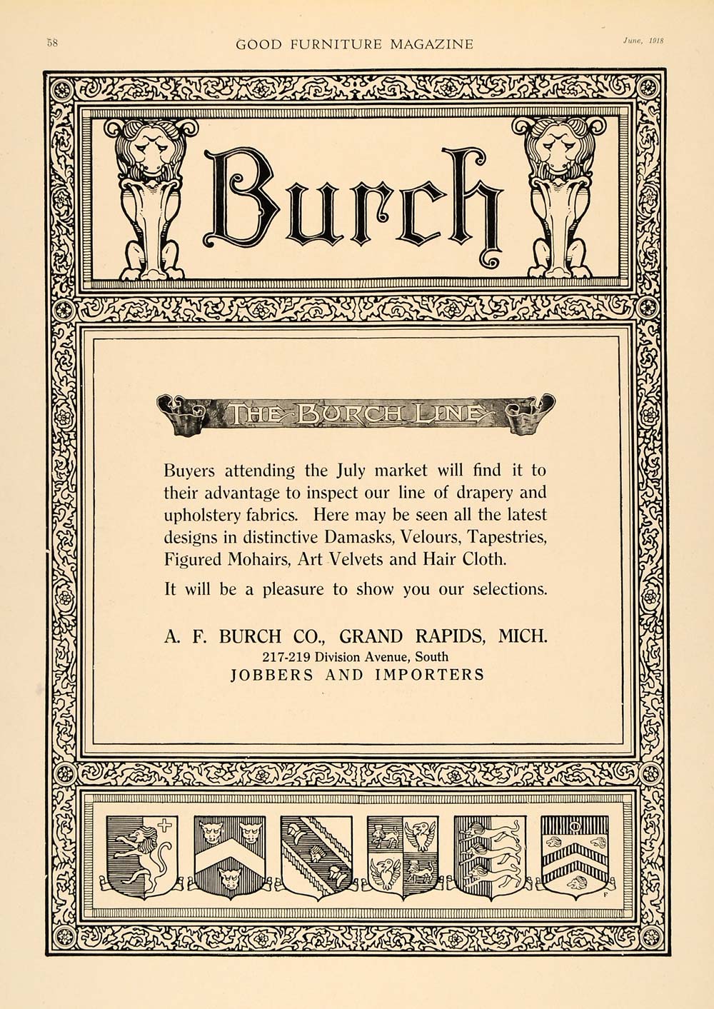 1918 Ad A F Burch Company Upholstery Drapery Fabrics - ORIGINAL ADVERTISING GF1