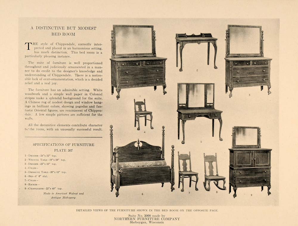 1919 Print Northern Furniture Bedroom Mirror Dresser - ORIGINAL HISTORIC GF1