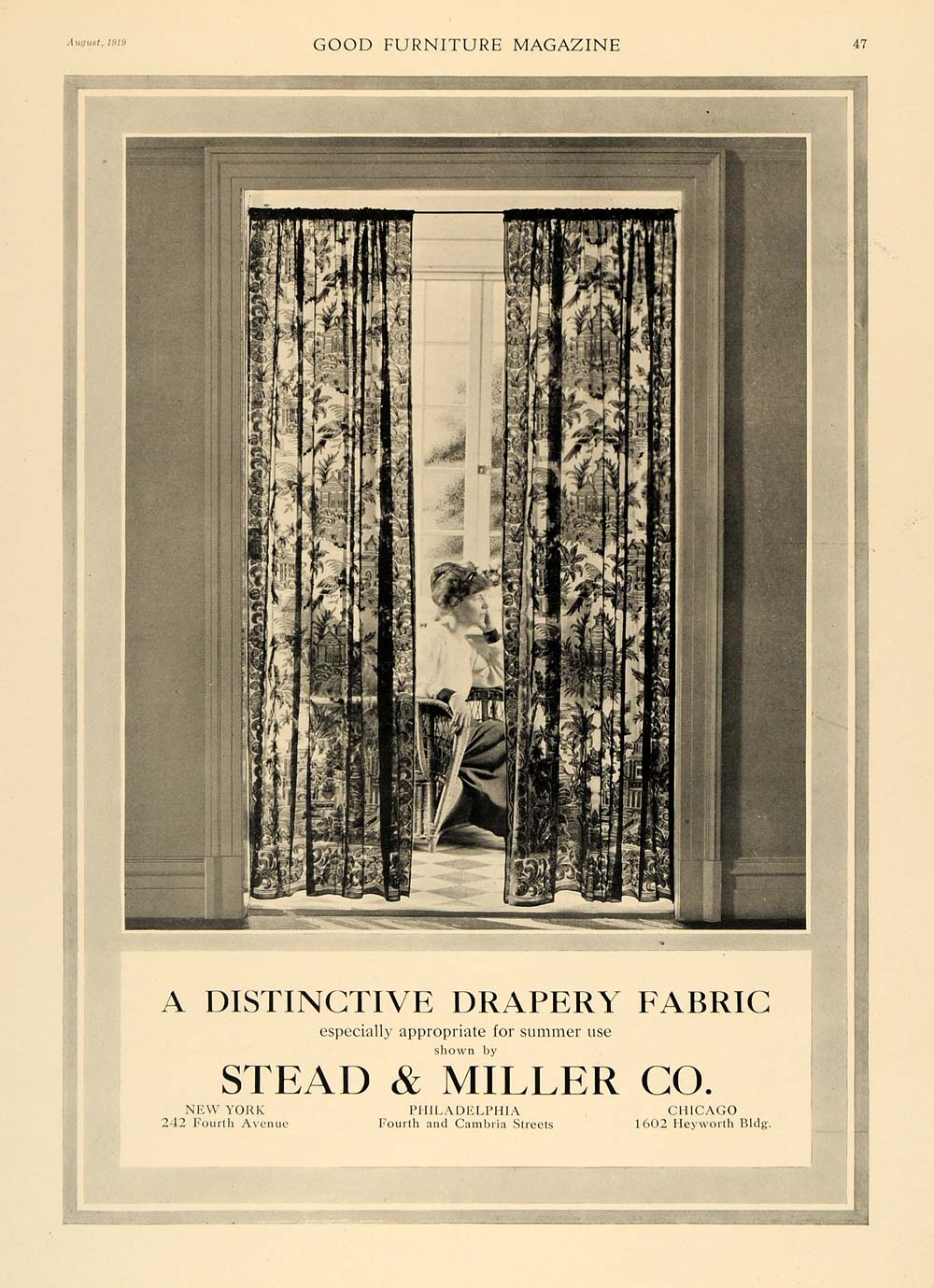 1919 Ad Stead & Miller Drapery Fabric Curtains Decor - ORIGINAL ADVERTISING GF1