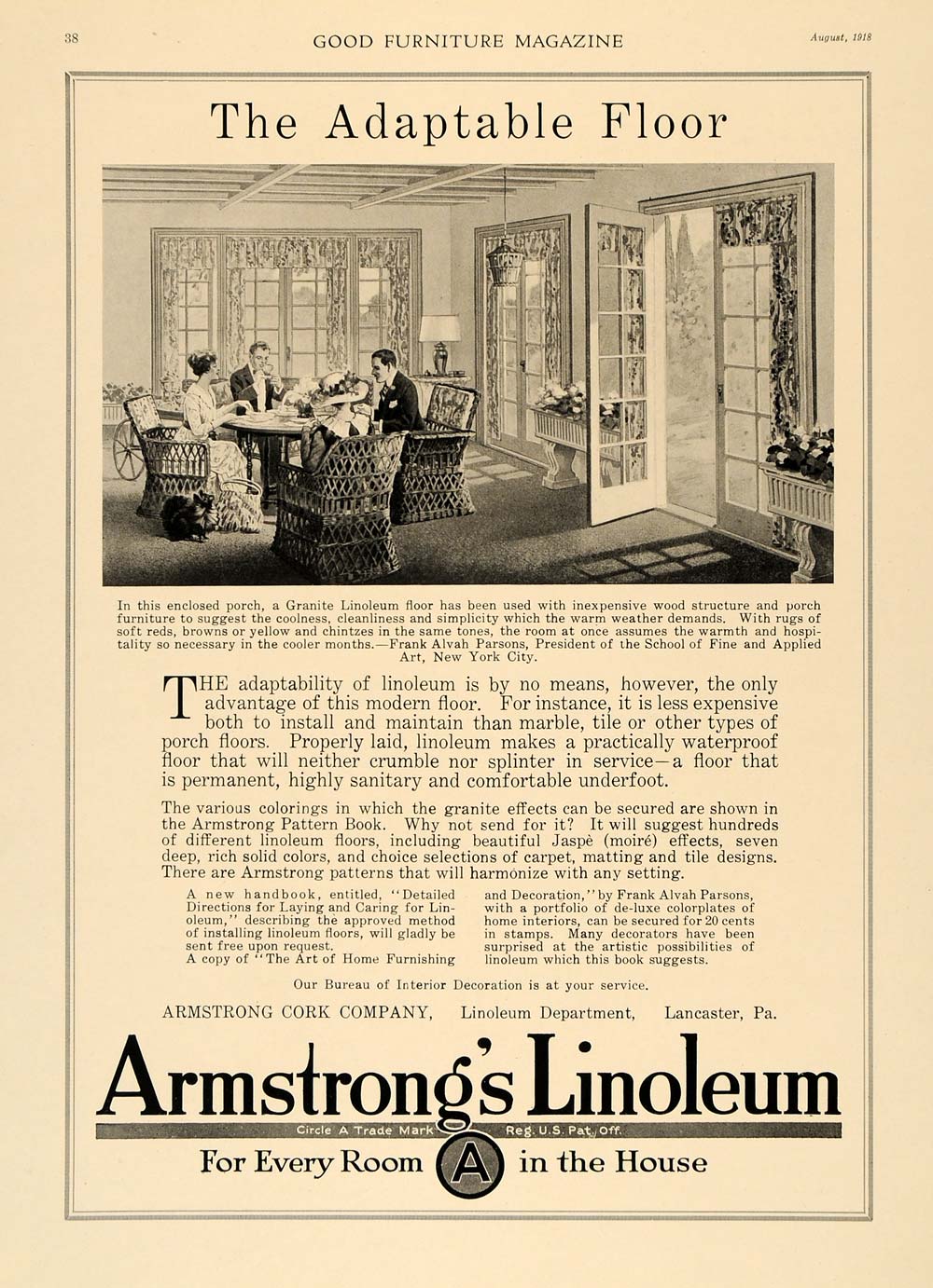 1918 Ad Armstrong Cork Linoleum Granite Adaptable Floor - ORIGINAL GF1