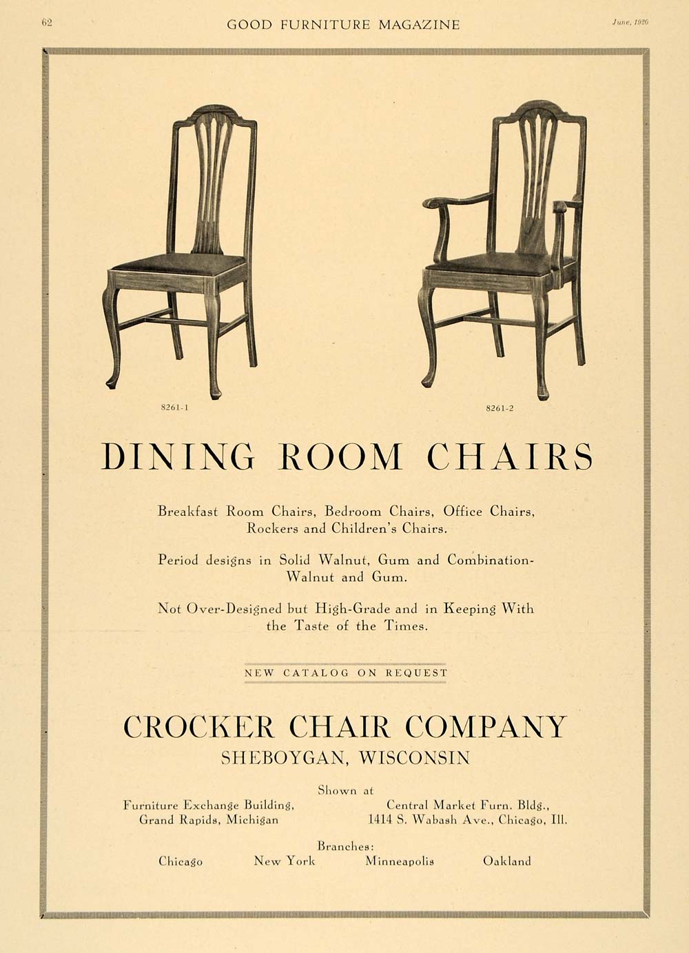 1920 Ad Crocker Chair Dining Room Furniture Home Decor - ORIGINAL GF1