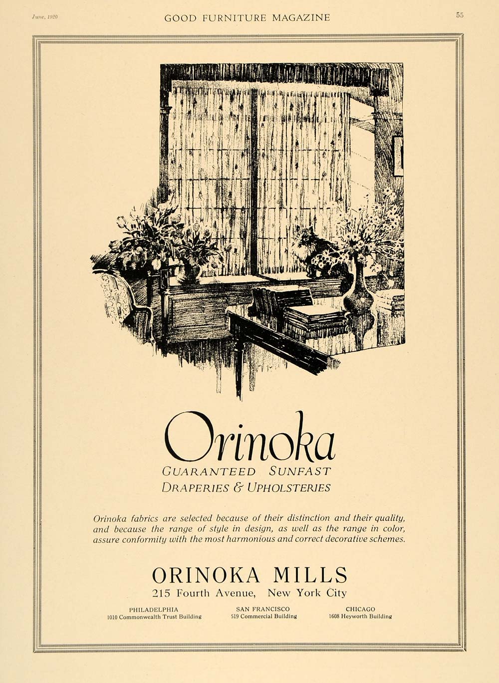 1920 Ad Orinoka Mills Draperies Upholstery Fabric Decor - ORIGINAL GF1