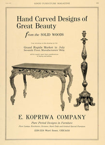 1920 Ad Kopriwa Period Hand Carved Furniture Console - ORIGINAL ADVERTISING GF1